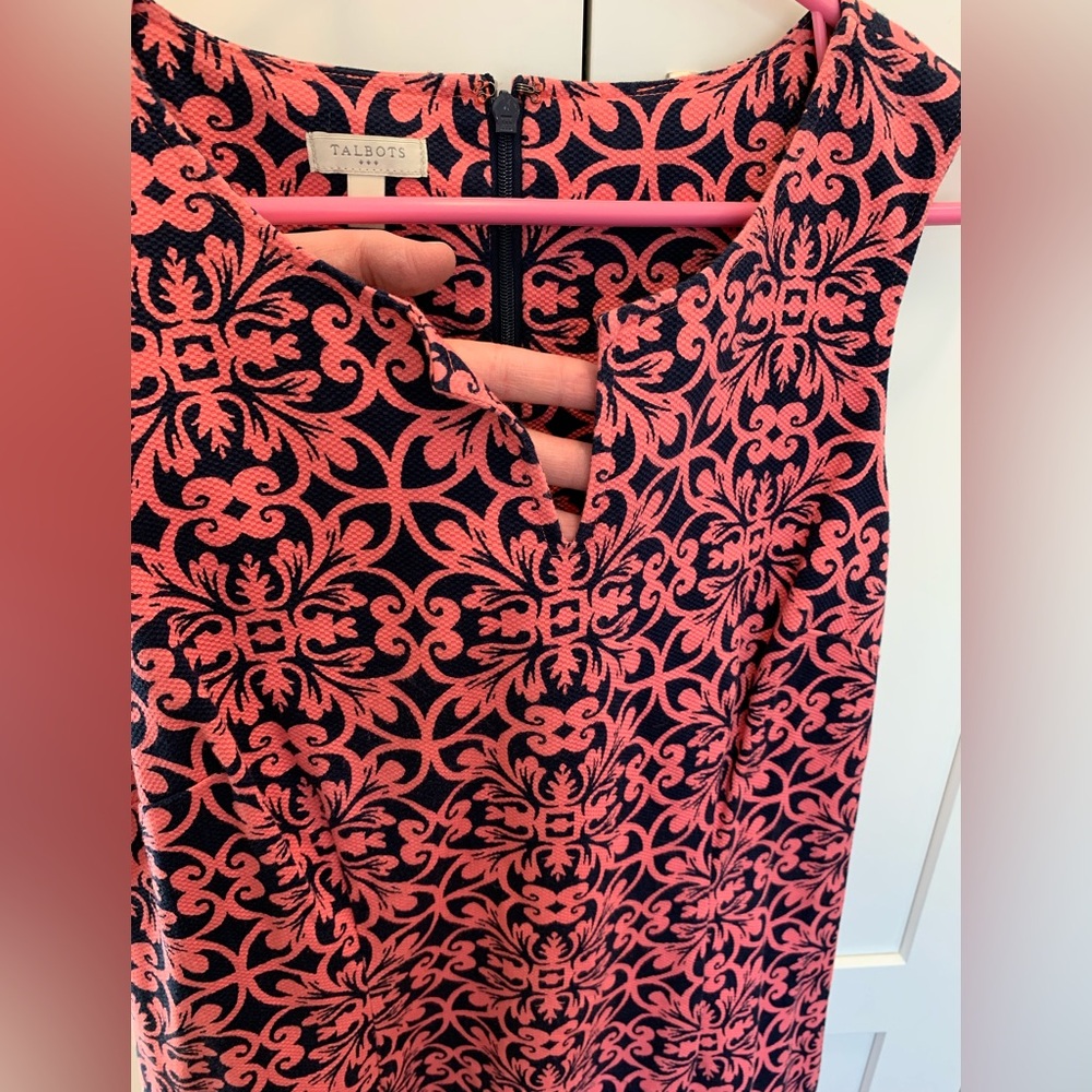 Talbots Textured Sheath Dress Womens 4 Coral/Navy EUC Sleeveless Mini - Picture 4 of 12